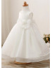 Beaded Ivory Satin Organza Flower Girl Dress With Handmade Flower